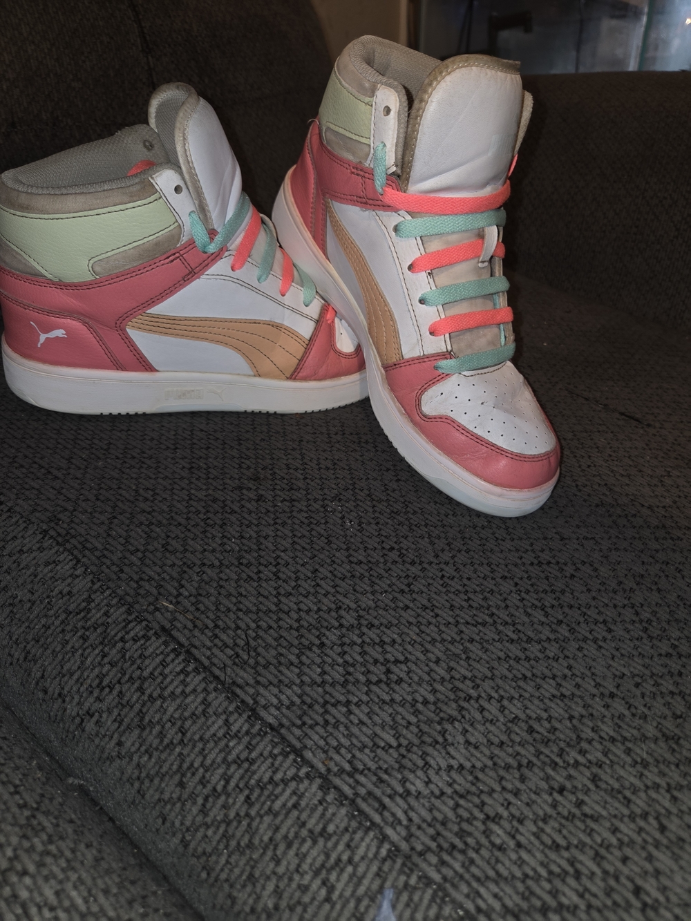 Puma Women's High-Top Sneakers in Pink, Mint & Tan